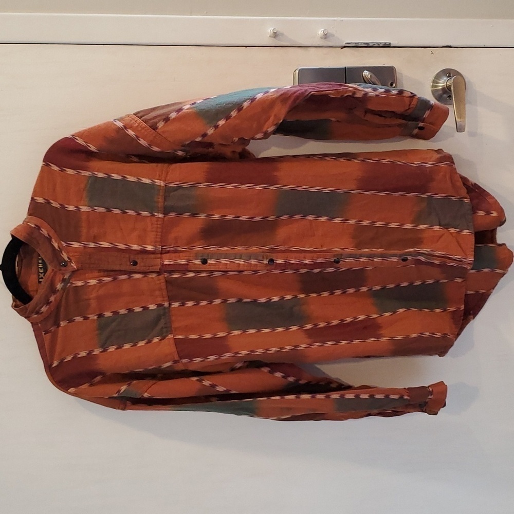 Ixchel Vintage Rust Orange Green Southwestern Aztec Hand Woven Shirt S